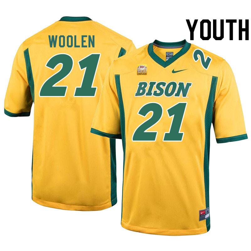 Youth #21 Donovan Woolen North Dakota State Bison College Football Jerseys Stitched-Yellow
